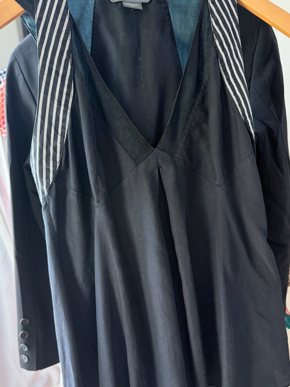 A/X Armani Exchange Black Sleeveless V-Neck Tunic with Striped Accents